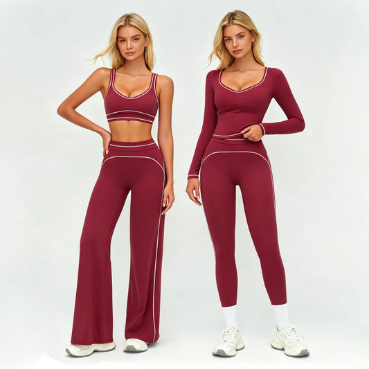 WutongActive Women's Double-Strap Brushed Activewear Set Cherry Red