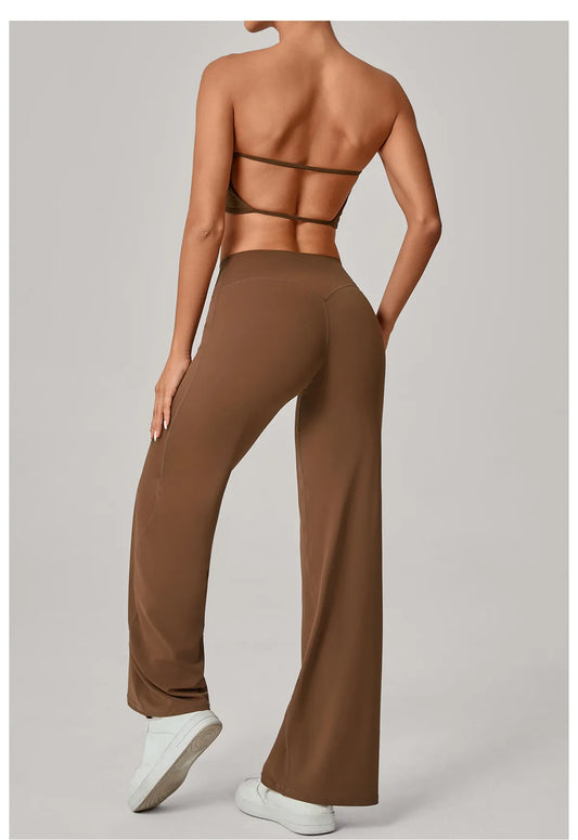Naked Feel Yoga Set - Strapless Bra & Wide Leg Pants - WutongActive