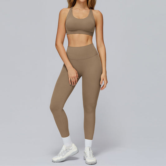 WutongActive Wholesale Cloud-Like Feel Yoga Set with Hollow Back Design for Cross-Border Fitness Coffee Brown