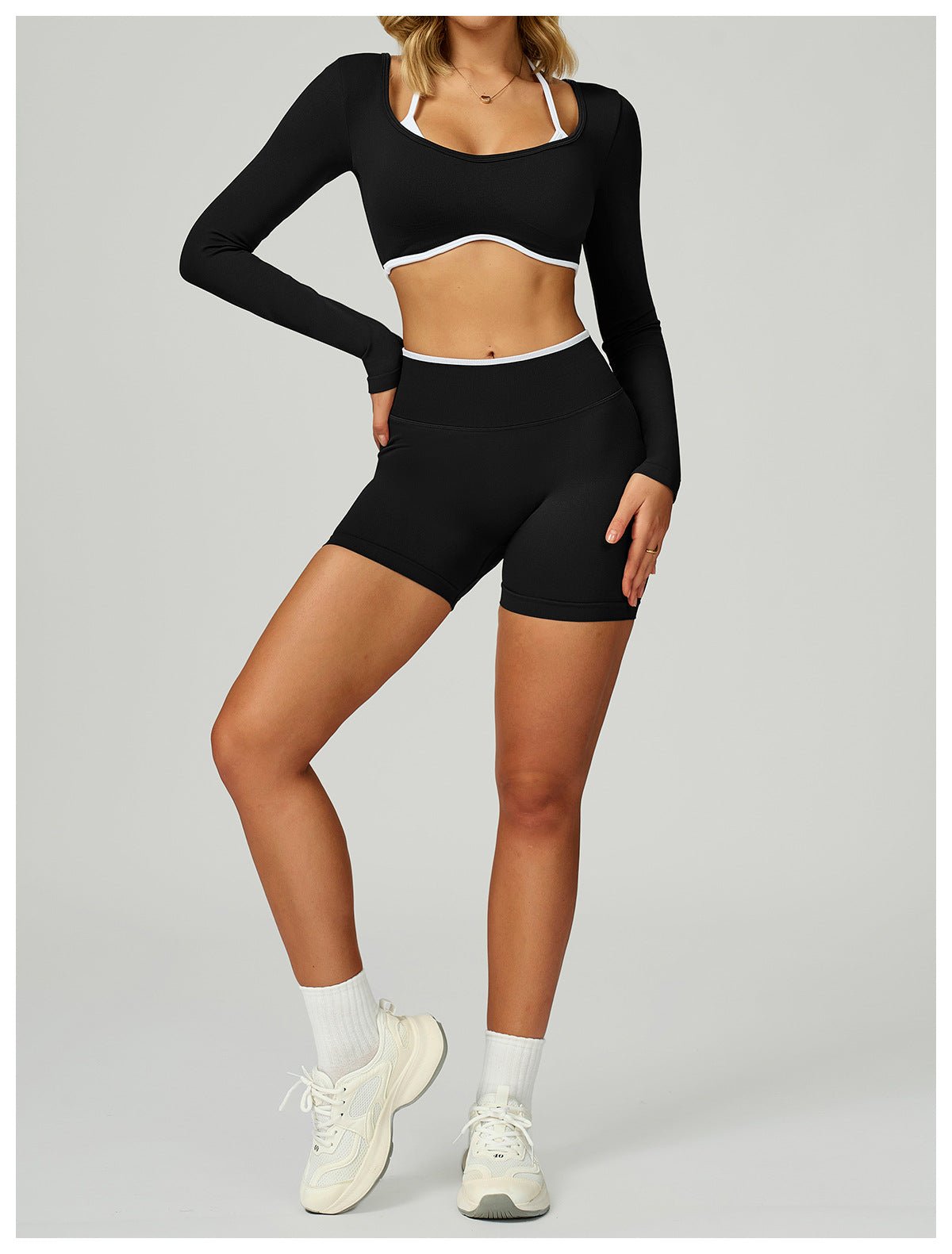Fake Two - Piece Crop Slim Fit Yoga Tee for Running and Fitness - WutongActive