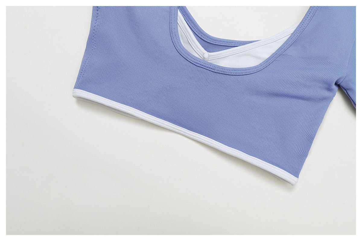 Fake Two - Piece Crop Slim Fit Yoga Tee for Running and Fitness - WutongActive