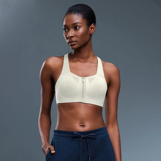 WutongActive High-Impact Front-Zip Sports Bra for Women Pear Blossom White