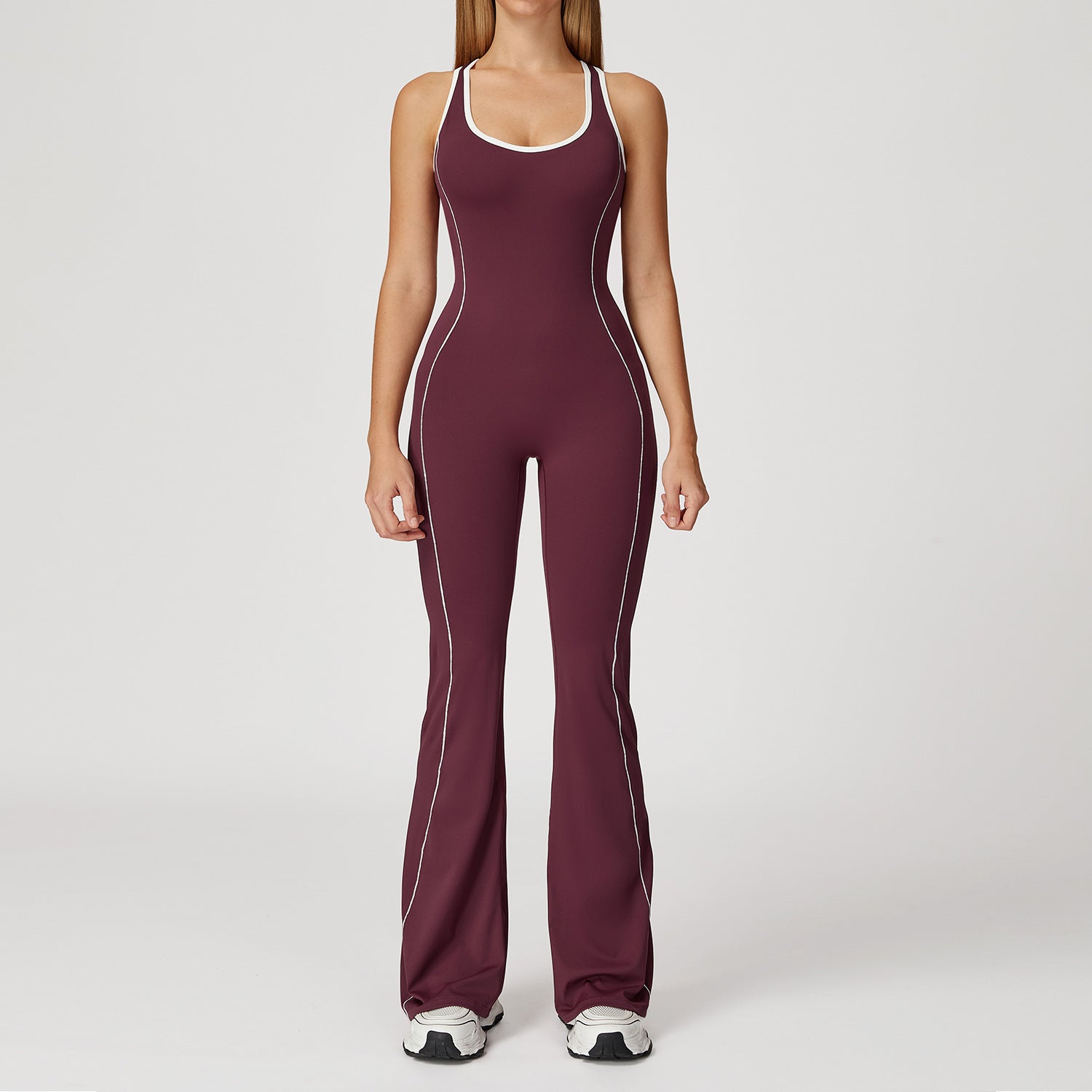 Hollow - Out Back & Hip - Lifting Gathered Flared Yoga Jumpsuit - WutongActive