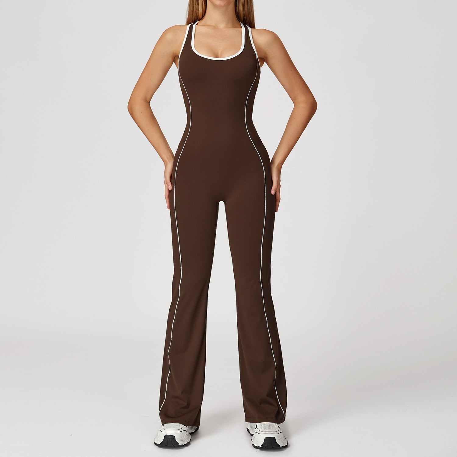 Hollow - Out Back & Hip - Lifting Gathered Flared Yoga Jumpsuit - WutongActive