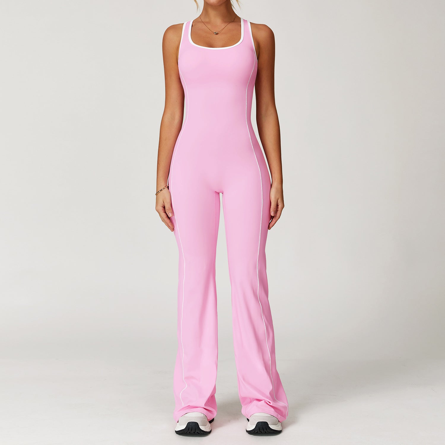 Hollow - Out Back & Hip - Lifting Gathered Flared Yoga Jumpsuit - WutongActive