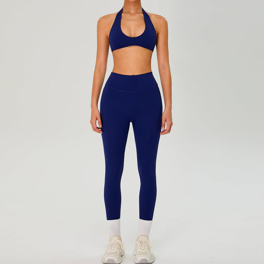 WutongActive Lightweight Halter Top with Quick-Dry & Ventilation DeepBlueYogaSet
