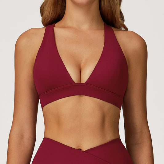 WutongActive Naked-Feel Yoga Bra - Cross-Back Design Cherry Red