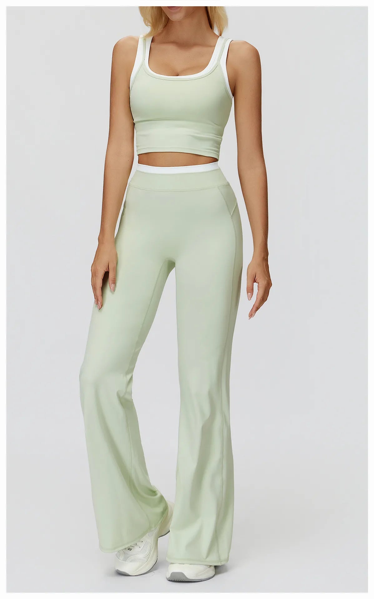 WutongActive Women's Ribbed High-Waist Activewear Set | Vest, Bra, Shorts & Pants Light Fruit Green