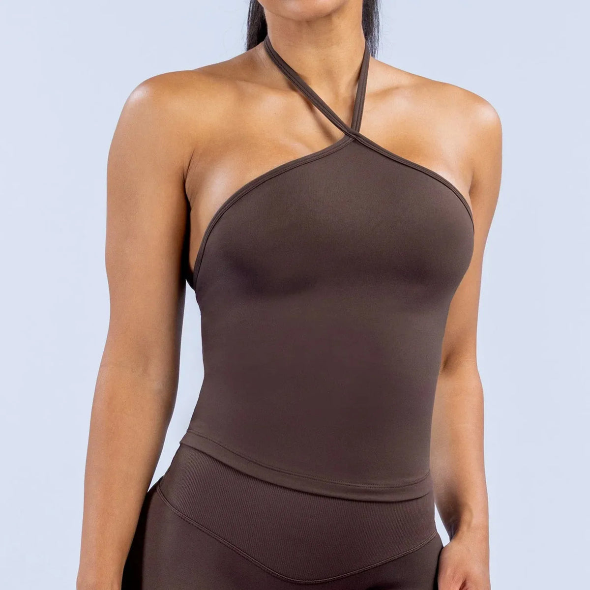 WutongActive Seamless Halter Yoga Tank Top - Open Back Workout Camisole | Gym Wear Supplier Dark Cocoa