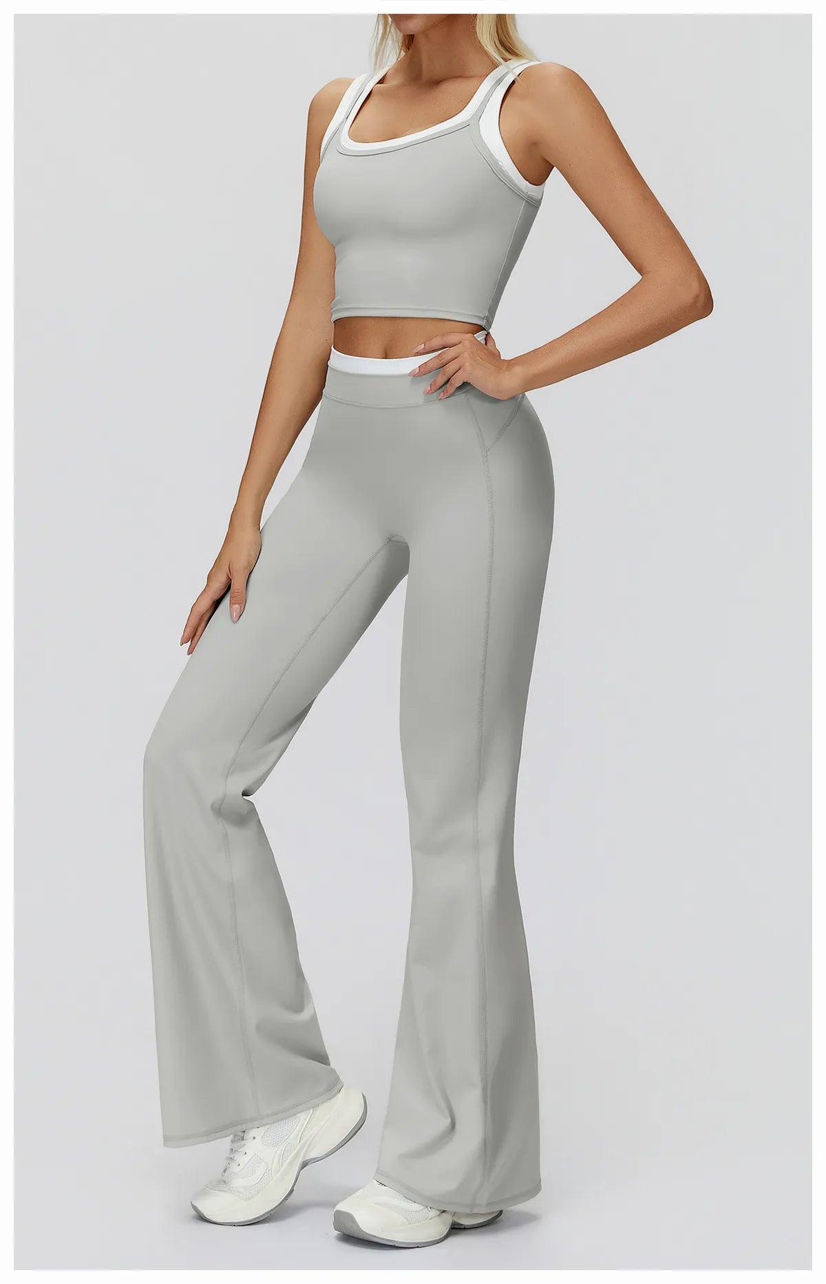 WutongActive Women's Ribbed High-Waist Activewear Set | Vest, Bra, Shorts & Pants Pottery Gray