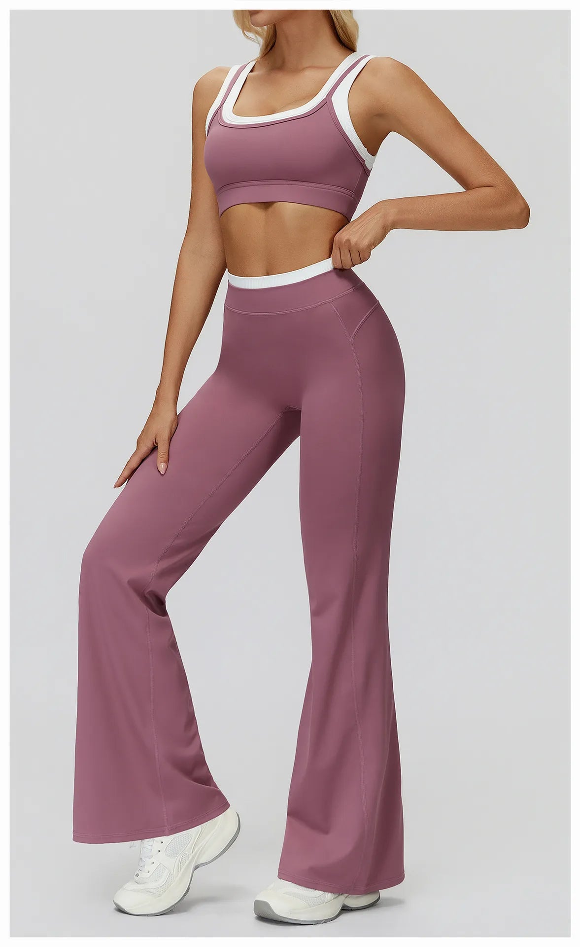 WutongActive Women's Ribbed High-Waist Activewear Set | Vest, Bra, Shorts & Pants Roland Violet
