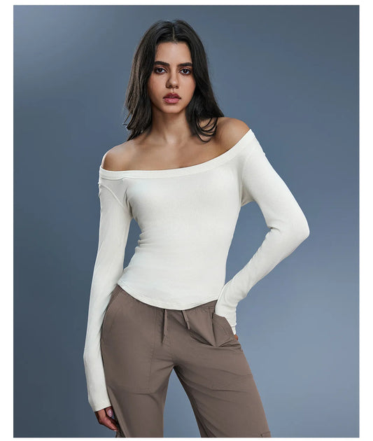 Women's Modal Long Sleeve Yoga Top Off Shoulder