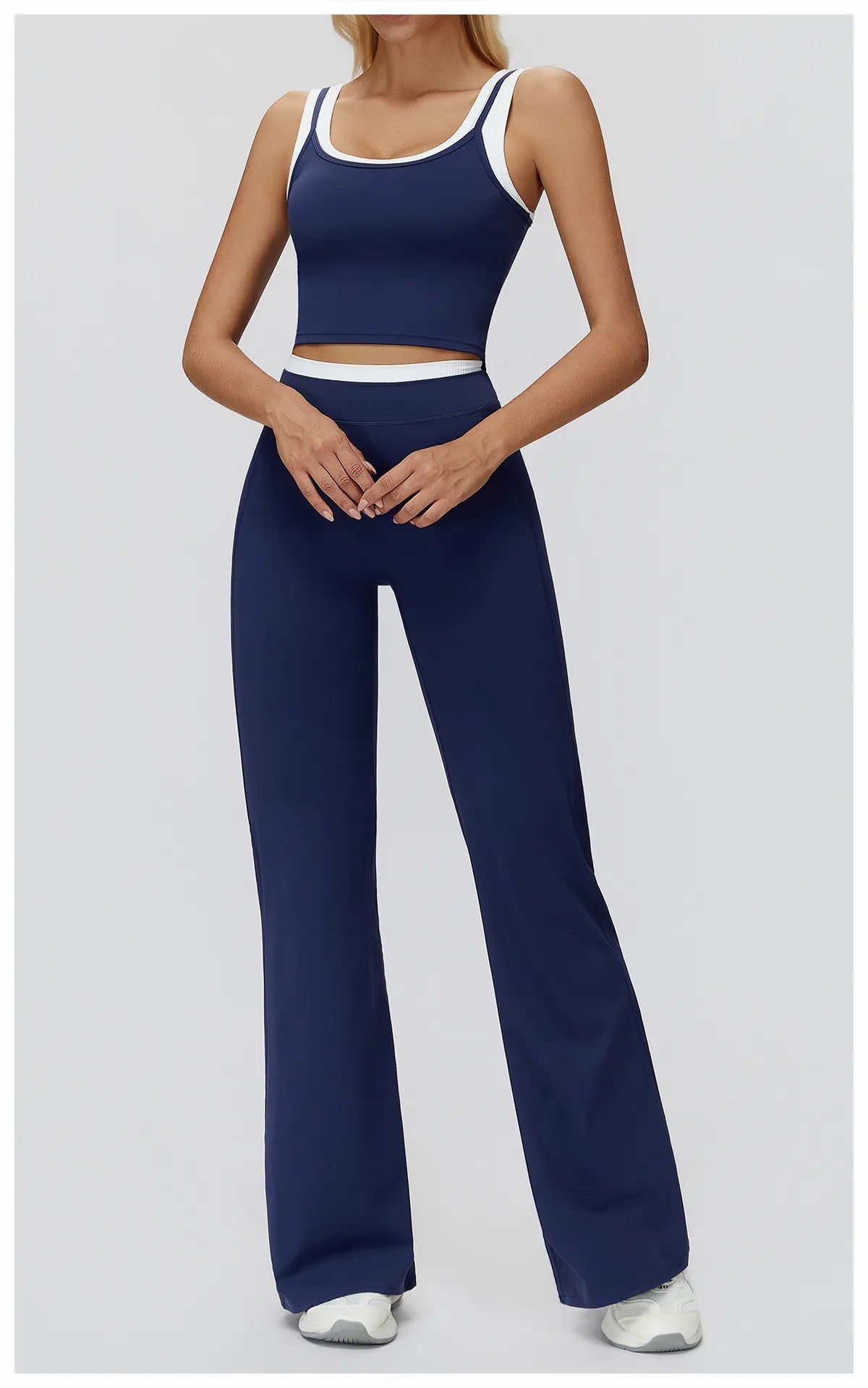 WutongActive Women's Ribbed High-Waist Activewear Set | Vest, Bra, Shorts & Pants Badge Blue