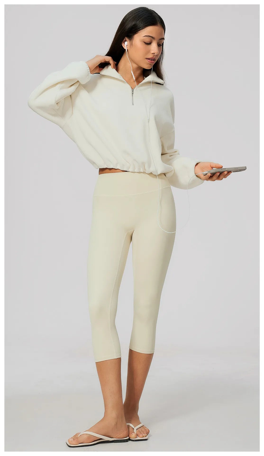 WutongActive Half-Zip Polar Fleece Workout Sweatshirt - Cinch Waist | Gym Wear Supplier Diamond White