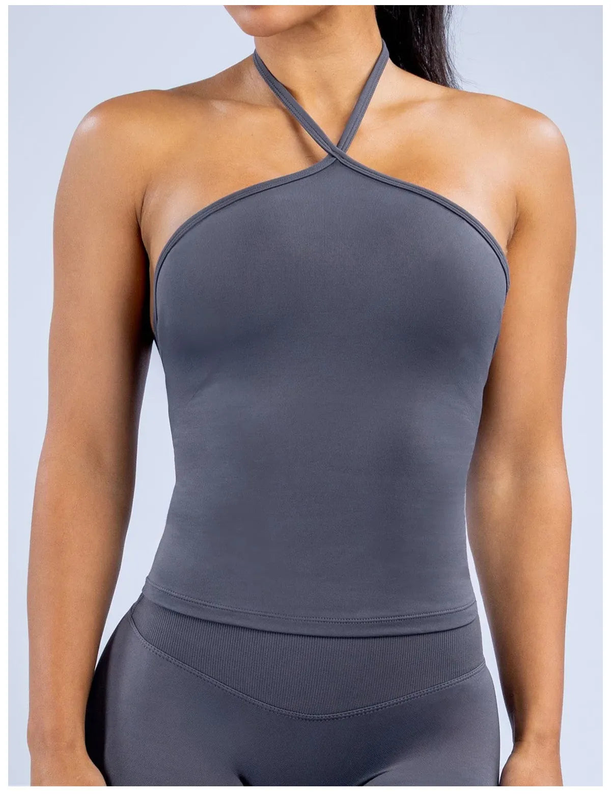 WutongActive Seamless Halter Yoga Tank Top - Open Back Workout Camisole | Gym Wear Supplier Slate Grey