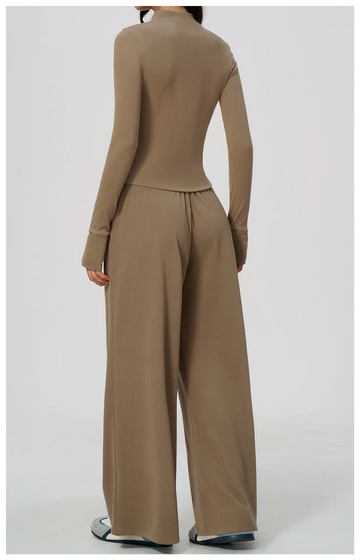 WutongActive Ribbed Dralon Thermal Yoga 2-Piece Set - Zip Jacket & Wide-Leg Pants | Gym Wear Supplier