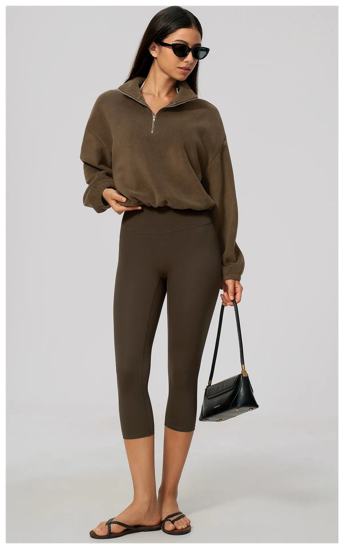WutongActive Half-Zip Polar Fleece Workout Sweatshirt - Cinch Waist | Gym Wear Supplier Chestnut Brown