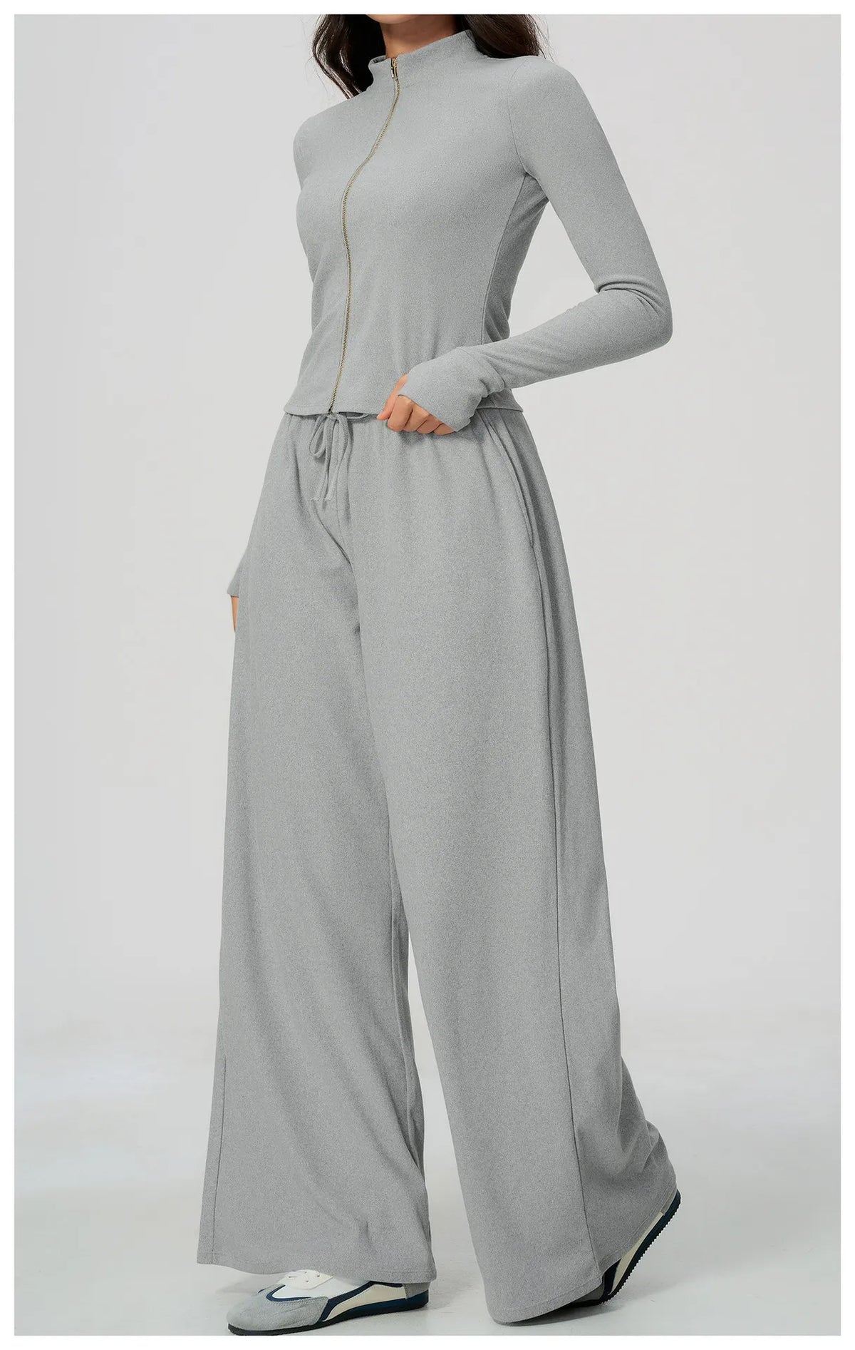 WutongActive Ribbed Dralon Thermal Yoga 2-Piece Set - Zip Jacket & Wide-Leg Pants | Gym Wear Supplier
