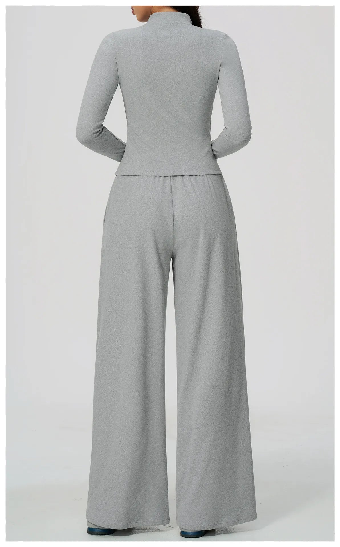 WutongActive Ribbed Dralon Thermal Yoga 2-Piece Set - Zip Jacket & Wide-Leg Pants | Gym Wear Supplier