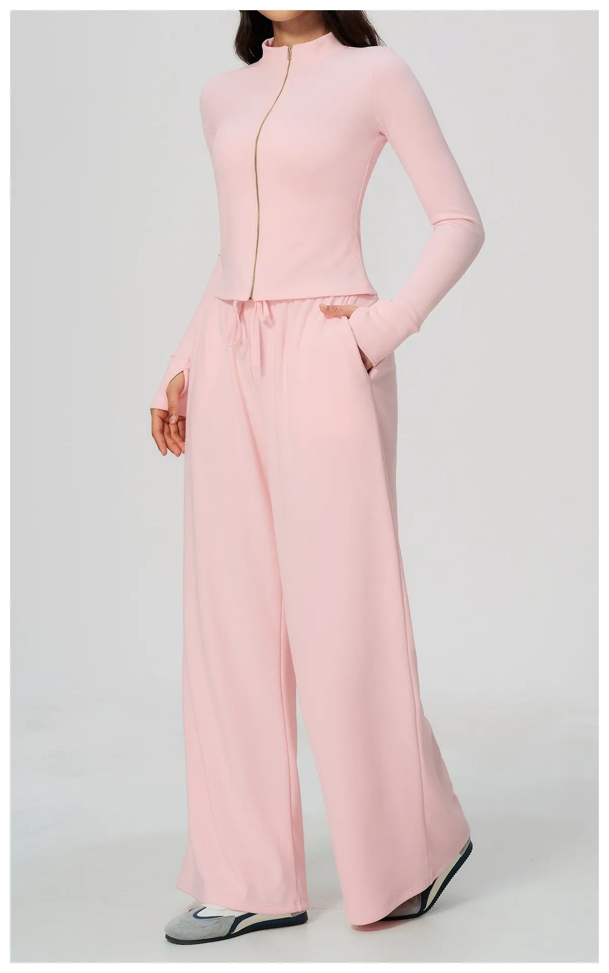 WutongActive Ribbed Dralon Thermal Yoga 2-Piece Set - Zip Jacket & Wide-Leg Pants | Gym Wear Supplier