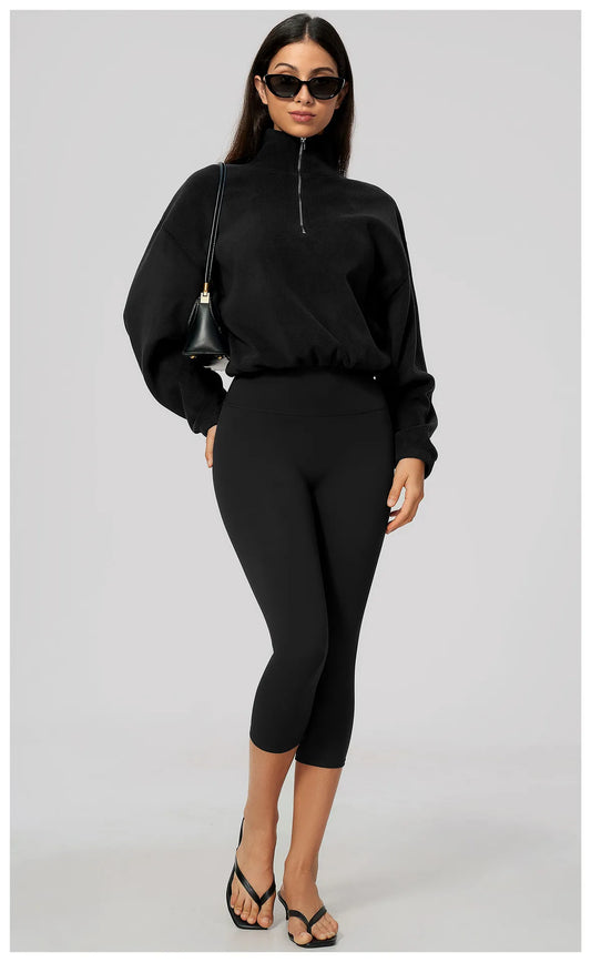 WutongActive Half-Zip Polar Fleece Workout Sweatshirt - Cinch Waist | Gym Wear Supplier Classic Black