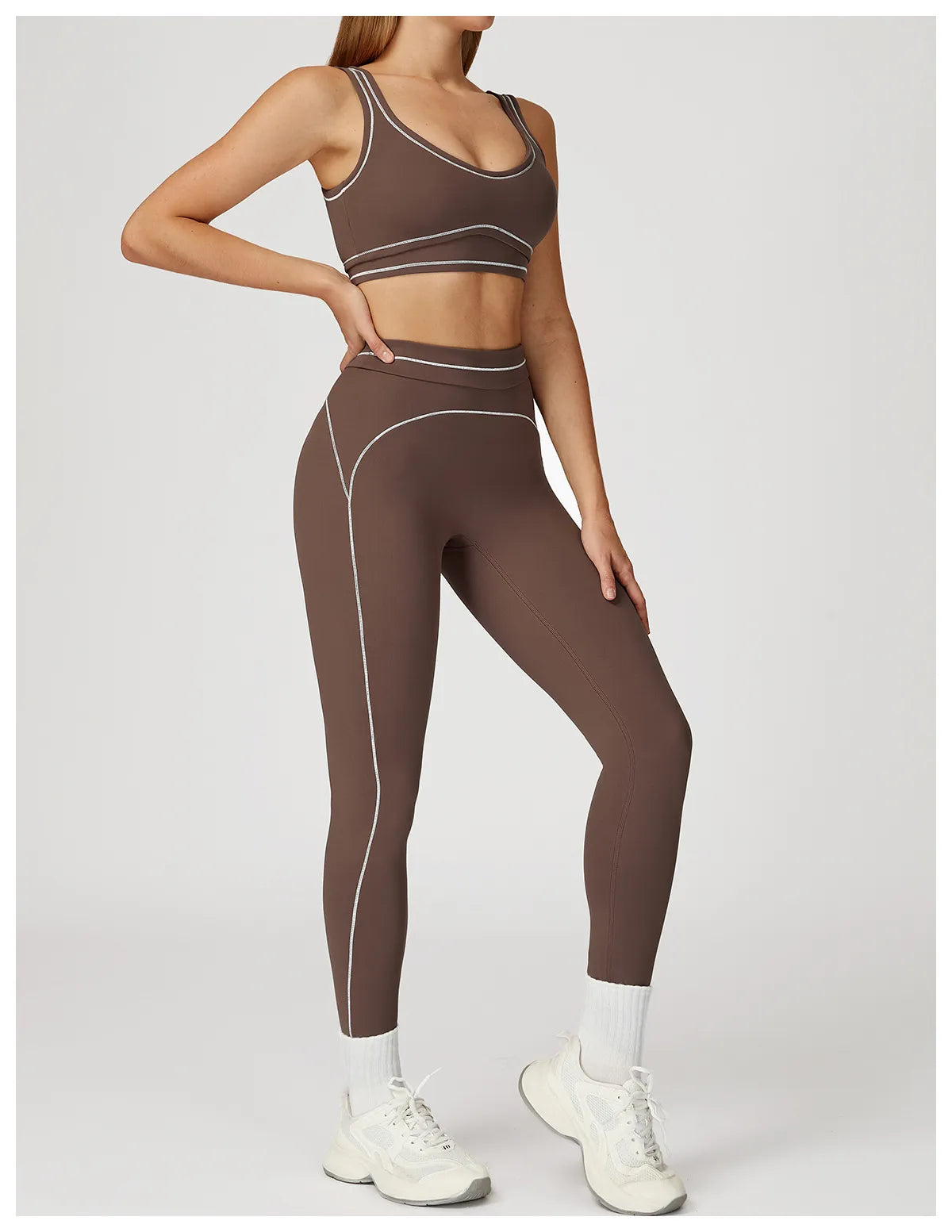 WutongActive Women's Double-Strap Brushed Activewear Set Dark Chocolate
