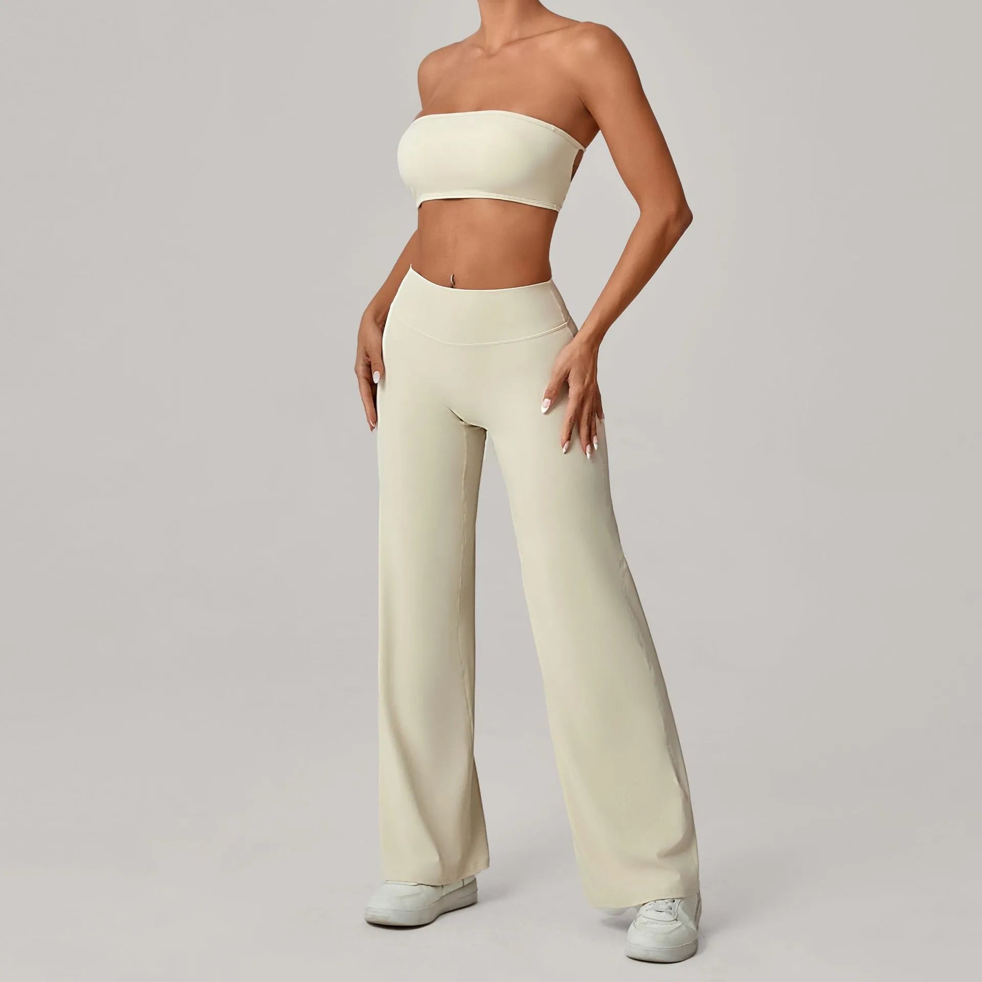 Naked Feel Yoga Set - Strapless Bra & Wide Leg Pants - WutongActive