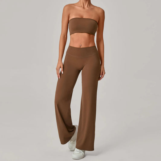 Naked Feel Yoga Set - Strapless Bra & Wide Leg Pants - WutongActive