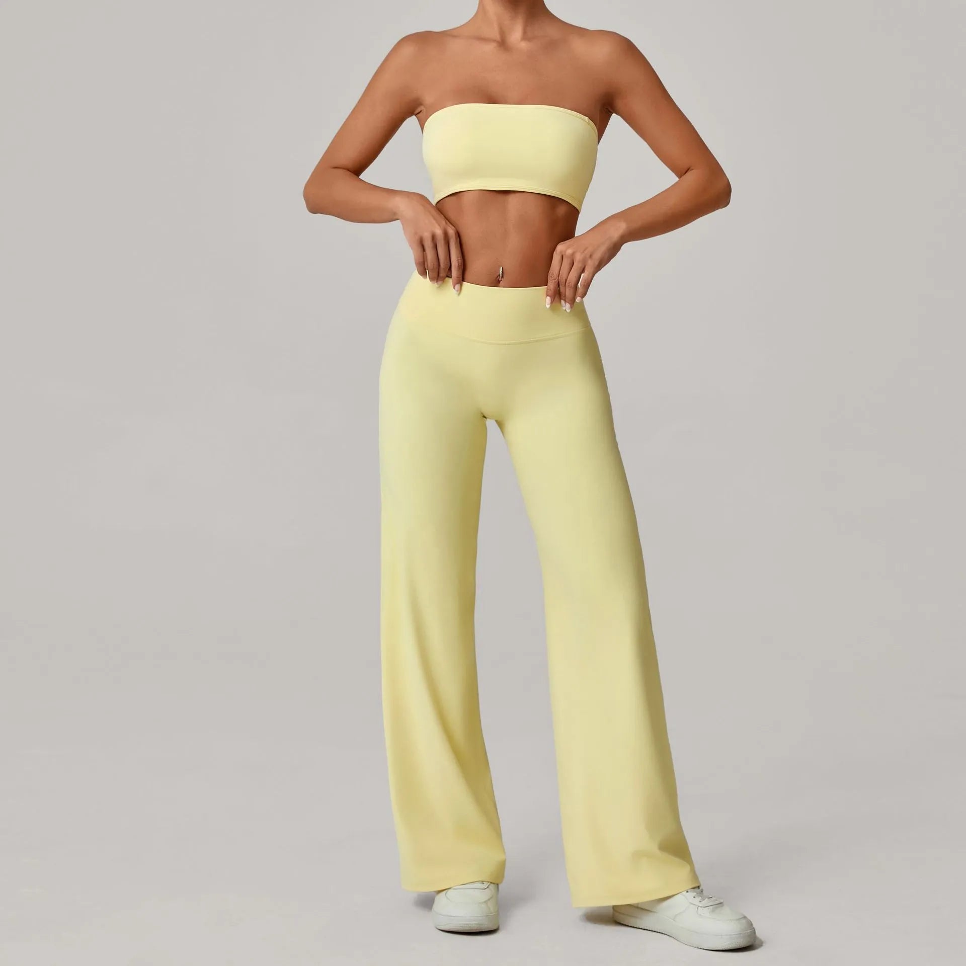 Naked Feel Yoga Set - Strapless Bra & Wide Leg Pants - WutongActive