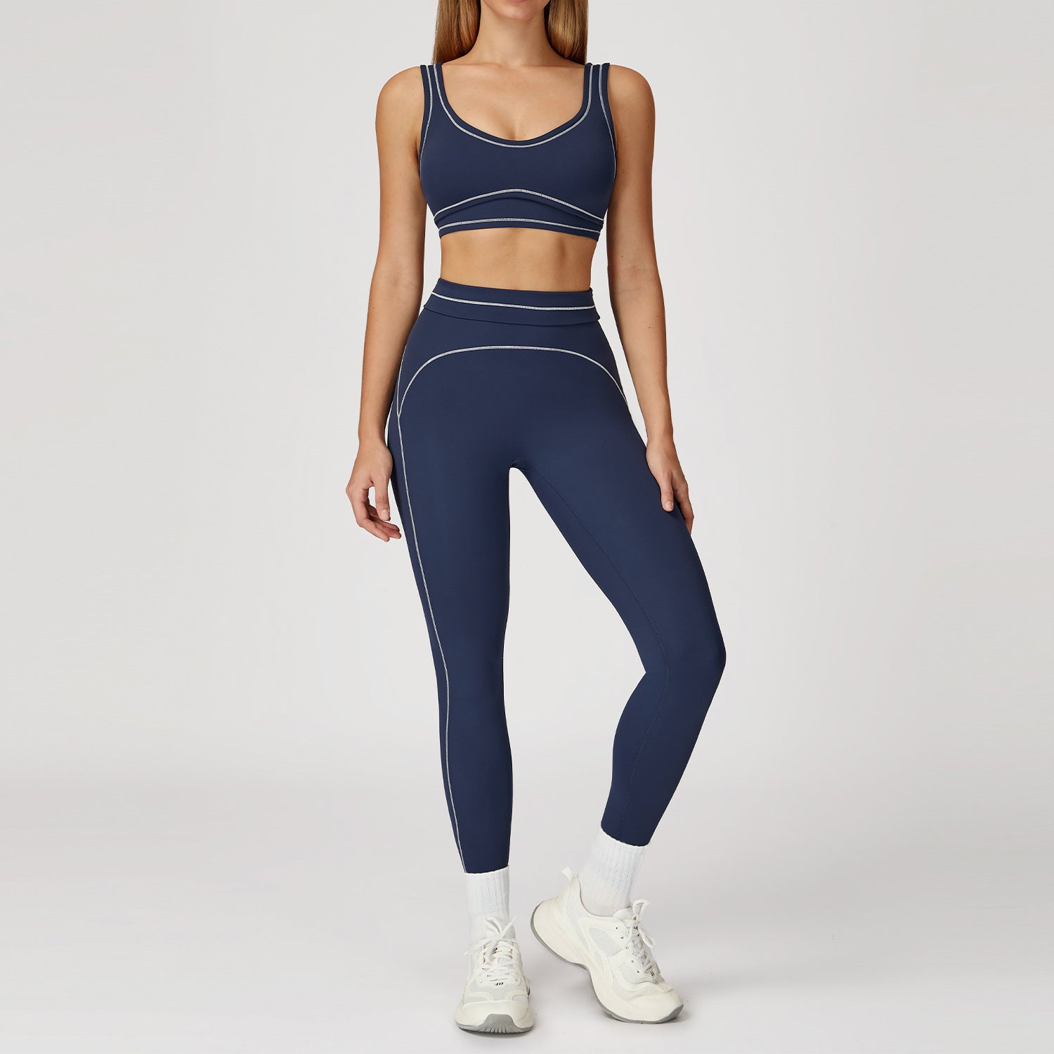 WutongActive Dual-Strap Workout Set - Color-Block Yoga Outfit for Women Crest Blue