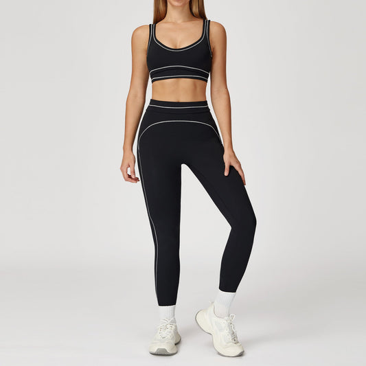 WutongActive Dual-Strap Workout Set - Color-Block Yoga Outfit for Women Premium Black