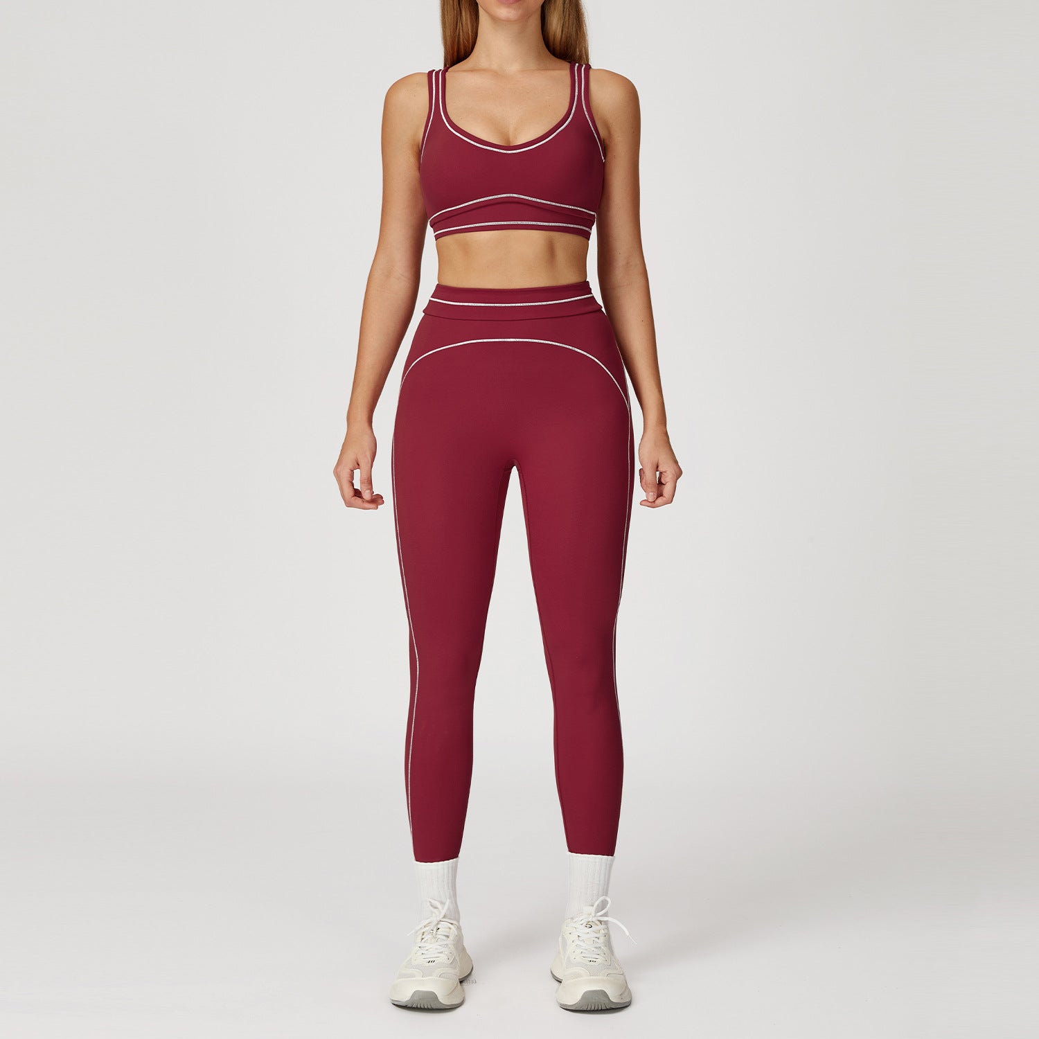 WutongActive Dual-Strap Workout Set - Color-Block Yoga Outfit for Women Cherry Red