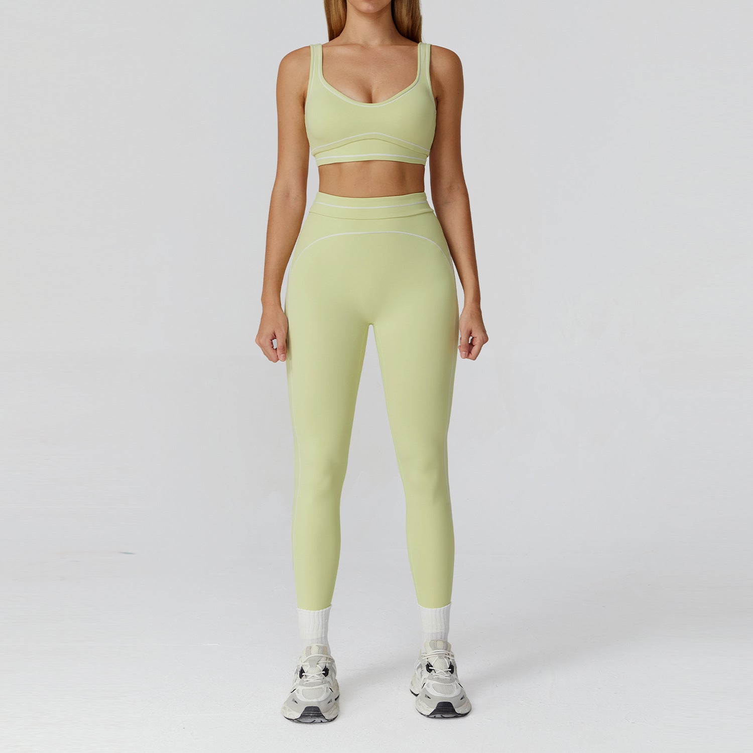WutongActive Dual-Strap Workout Set - Color-Block Yoga Outfit for Women Lime Green