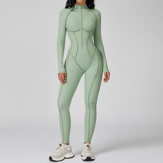 Half Zip Onesie Gym Wear for Women High Intensity Yoga Outfit - WutongActive