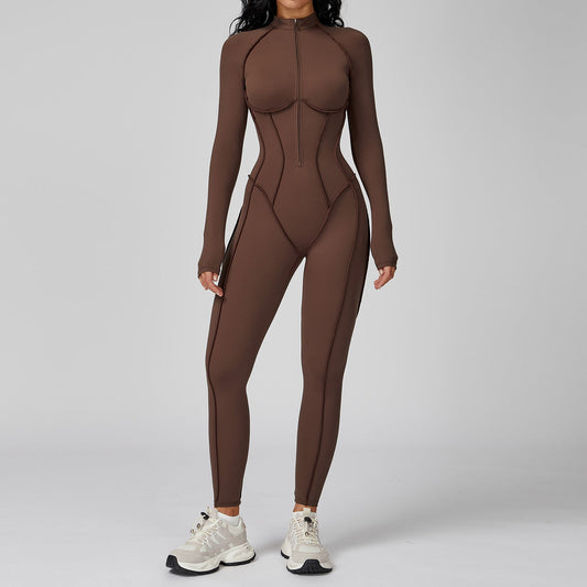 Half Zip Onesie Gym Wear for Women High Intensity Yoga Outfit - WutongActive