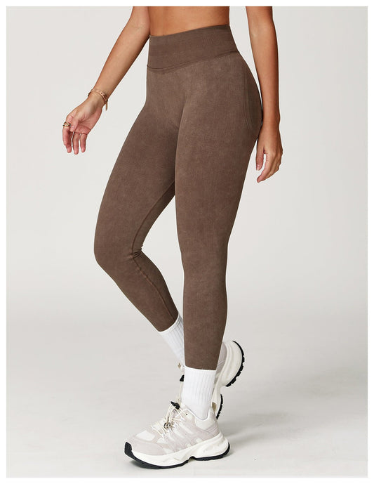 Seamless Sand - Washed Yoga Pants - High - Waisted Tummy Control - WutongActive