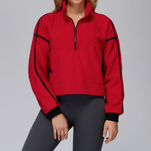 Warm Stand Collar Fleece Jacket - Cozy Athletic Outerwear - WutongActive