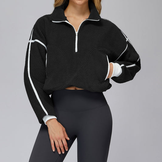 Warm Stand Collar Fleece Jacket - Cozy Athletic Outerwear - WutongActive