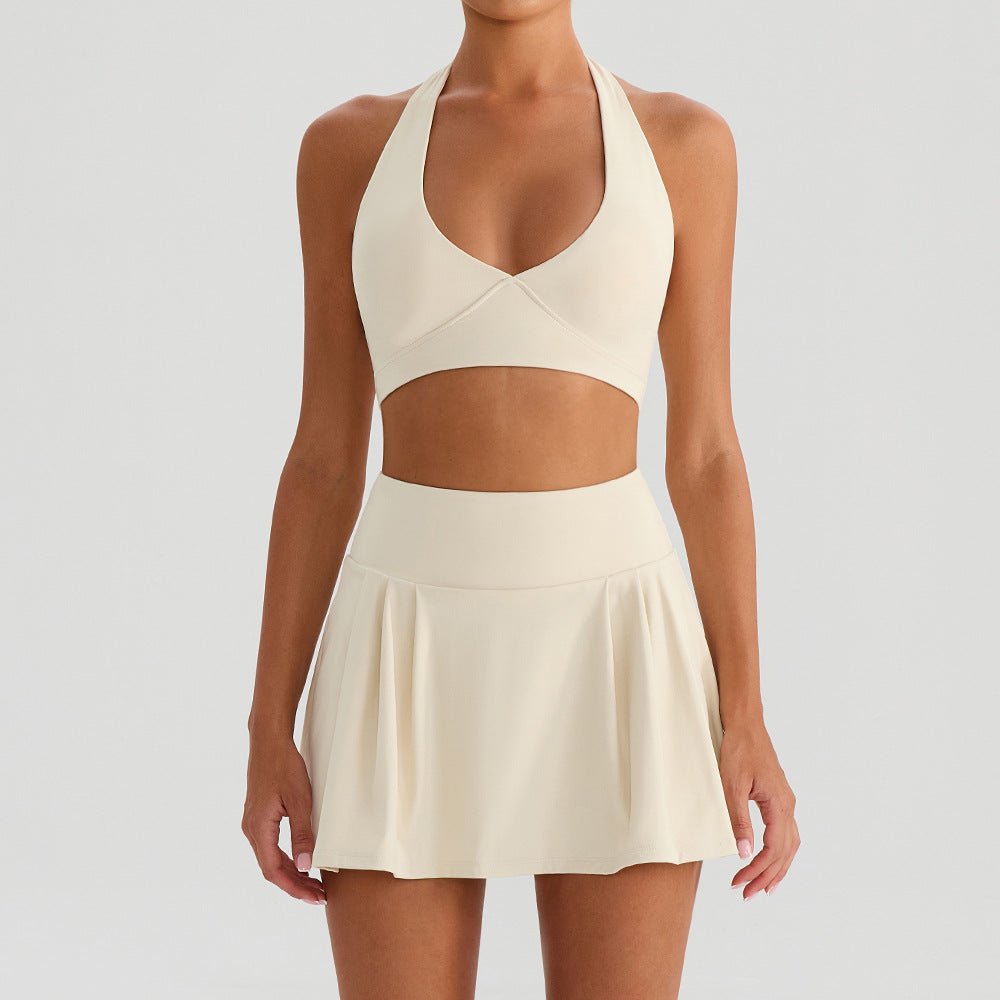 Women's Halter Bra & Skirt Set | Tennis Dress and Running Shorts Combo - WutongActive