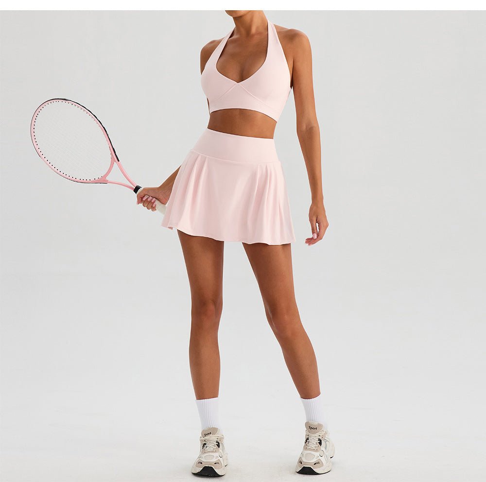 Women's Halter Bra & Skirt Set | Tennis Dress and Running Shorts Combo - WutongActive