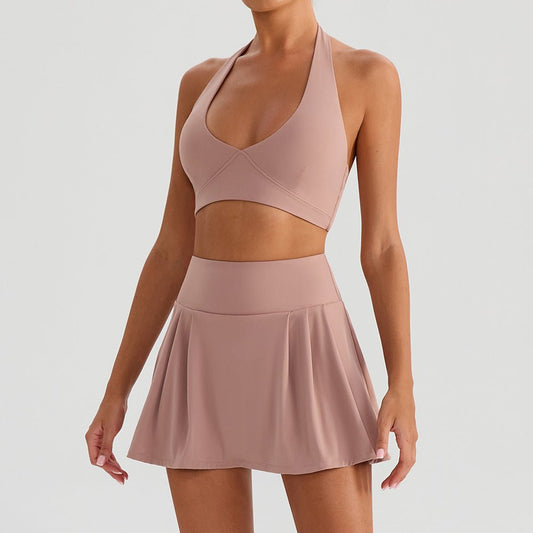 Women's Halter Bra & Skirt Set | Tennis Dress and Running Shorts Combo - WutongActive